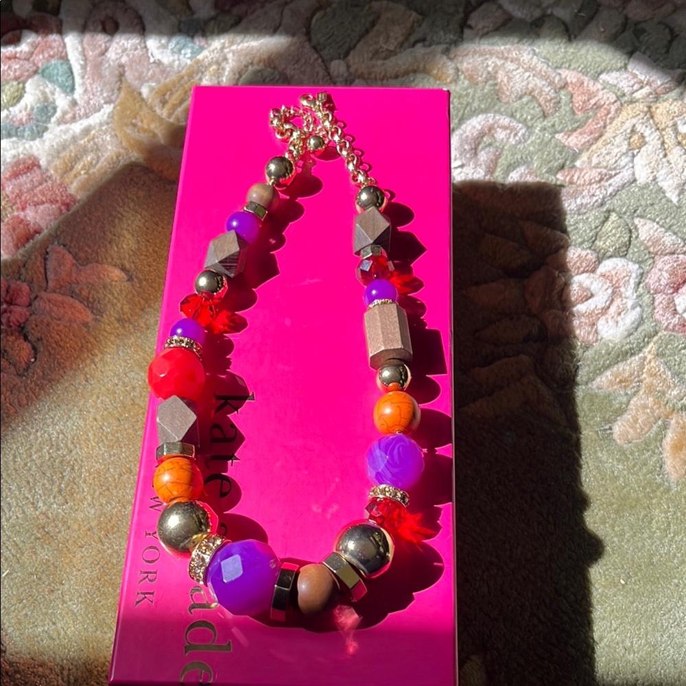 Kate Spade Red and Orange Beaded Necklace Vibrant Design with matching bracelet